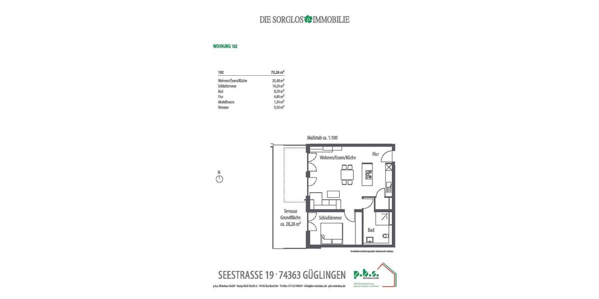 Etagenwohnung Güglingen - 2 Zimmer, 73 m&sup2;, 1.030&euro; | Angebot:26840560
