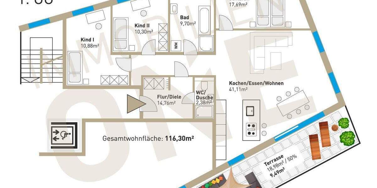 Etagenwohnung Regensburg Kumpfmühl-Ziegetsdorf-Neuprüll - 4 Zimmer, 116 m&sup2;, 690.000&euro; | Angebot:25689793