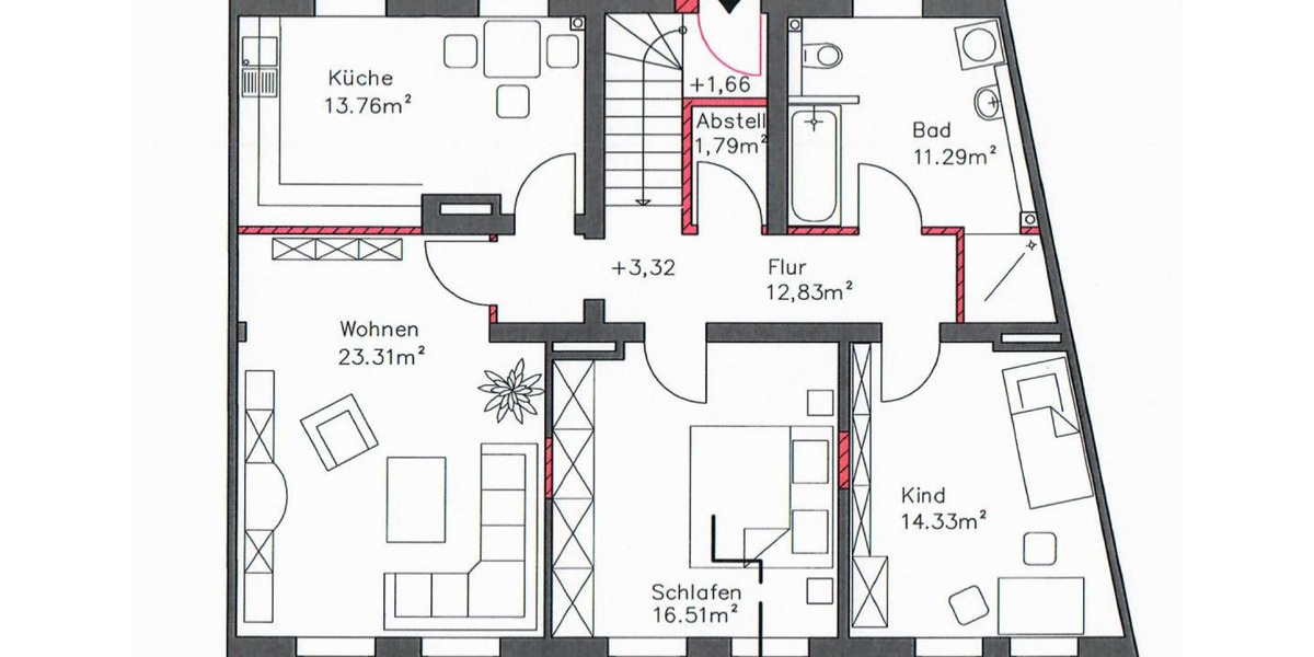 Etagenwohnung Zörbig - 3 Zimmer, 97 m&sup2;, 680&euro; | Angebot:25395488