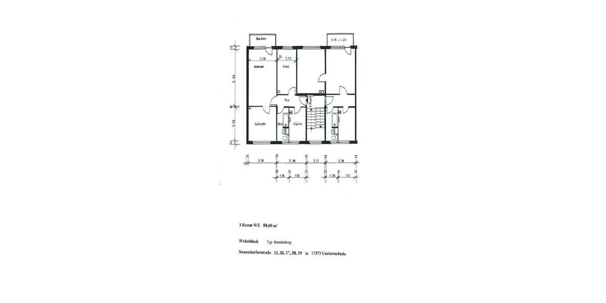 Etagenwohnung Ueckermünde - 3 Zimmer, 59 m&sup2;, 383&euro; | Angebot:27348677