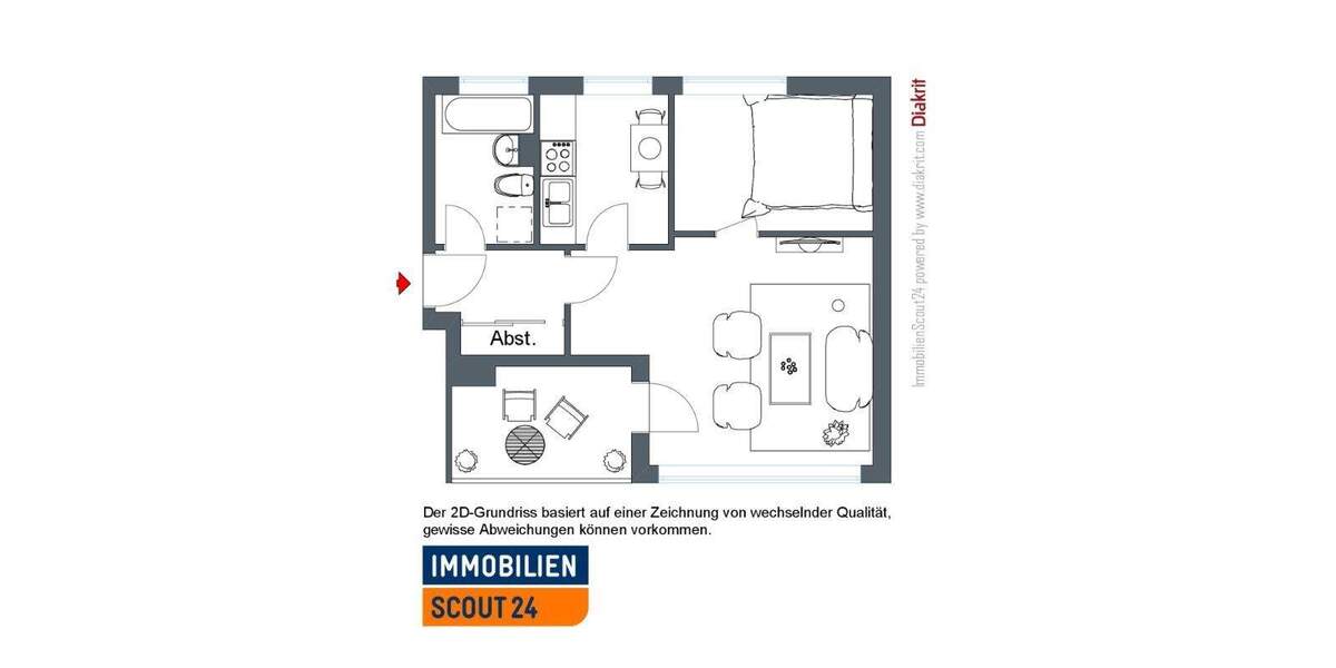 Etagenwohnung Kassel Niederzwehren - 1 Zimmer, 44 m&sup2;, 355&euro; | Angebot:25390494