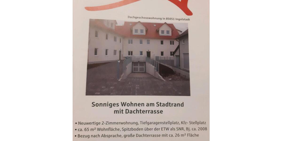 Dachgeschoßwohnung Ingolstadt Münchener Straße - 2 Zimmer, 65 m&sup2;, 298.000&euro; | Angebot:26217257