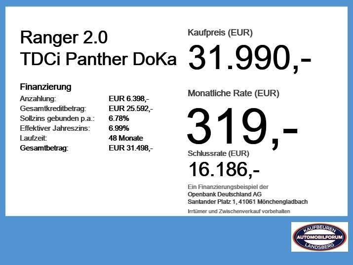 Ford Ranger 69.623 km 31.990 &euro; Kaufbeuren 87600