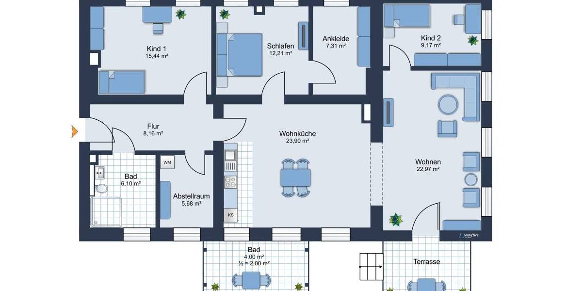4 Zimmer Wohnung, Küche, Bad, Balkon und Terrasse, 2 PKW Stellplätze 4 zimmer