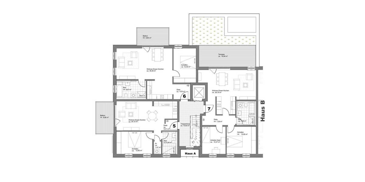 Etagenwohnung Fürth Südstadt - 2 Zimmer, 53 m&sup2;, 353.000&euro; | Angebot:26274331