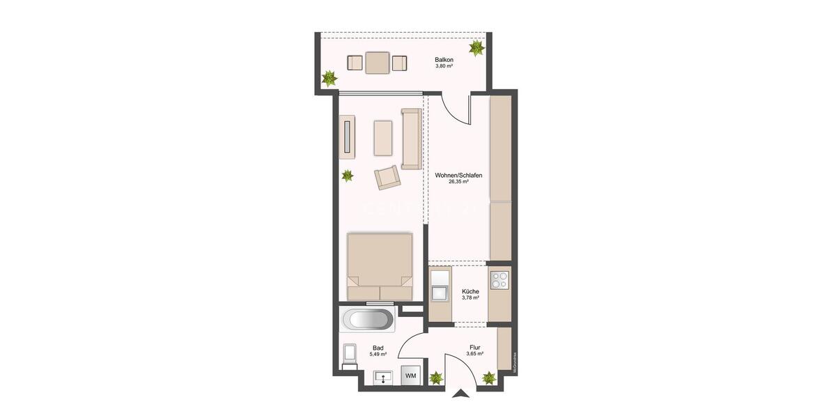 Etagenwohnung Traunreut Irsing - 1 Zimmer, 43 m&sup2;, 800&euro; | Angebot:26237927