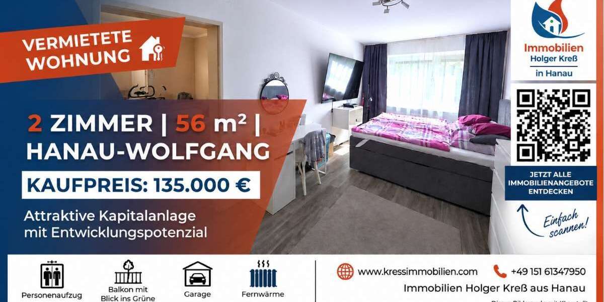 Etagenwohnung Hanau Großauheim - 2 Zimmer, 56 m&sup2;, 135.000&euro; | Angebot:27341930