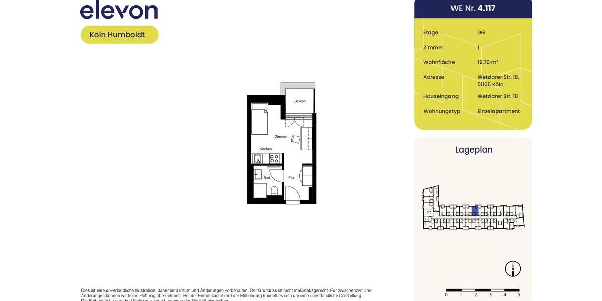 Dachgeschoßwohnung Köln Kalk - 1 Zimmer, 20 m&sup2;, 508&euro; | Angebot:26440881