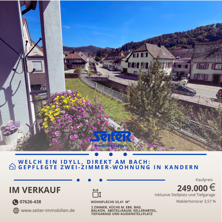 Gepflegtes Idyll direkt am Bach: Zwei-Zimmer-Wohnung im Herzen von Kandern