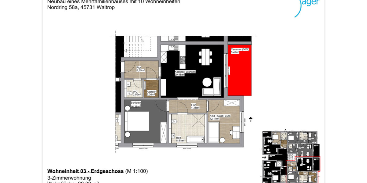 Erstbezug! Barrierefreie 3-Zimmer-Erdgeschosswohnung mit Terrasse & Gäste-WC in Waltrop-Zentrum 3 zimmer