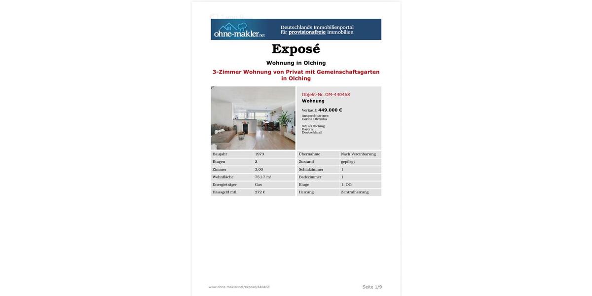 Etagenwohnung Olching - 3 Zimmer, 75 m&sup2;, 449.000&euro; | Angebot:25881529