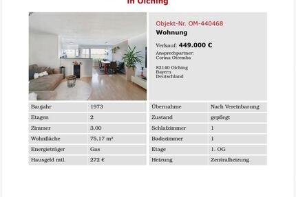 Wohnung Olching - 3 Zimmer, 75 m&sup2;, 449.000&euro; | Angebot:25881529