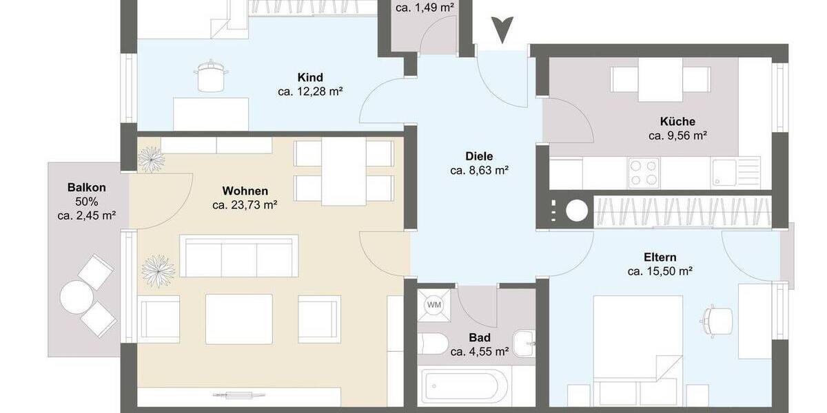 Etagenwohnung Olching - 3 Zimmer, 78 m&sup2;, 340.000&euro; | Angebot:26687579