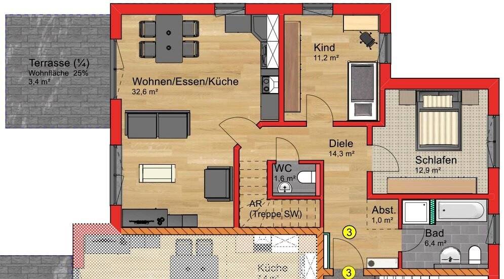 3-Zi. Maisonette mit Mehrzweckraum 3 zimmer