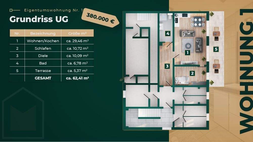 Etagenwohnung Bonn Dottendorf - 2 Zimmer, 62 m&sup2;, 380.000&euro; | Angebot:24366295