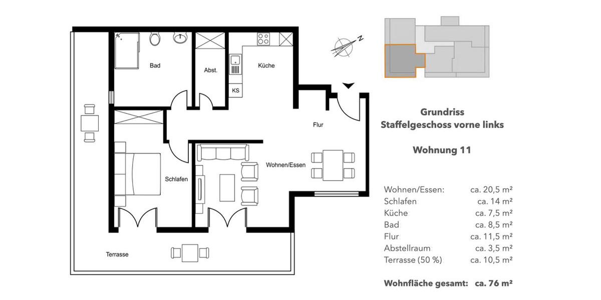 Helle 2,5-Zimmer-Penthouse-Wohnung mit hochwertiger Einbauküche und Aufzug 2.5 zimmer