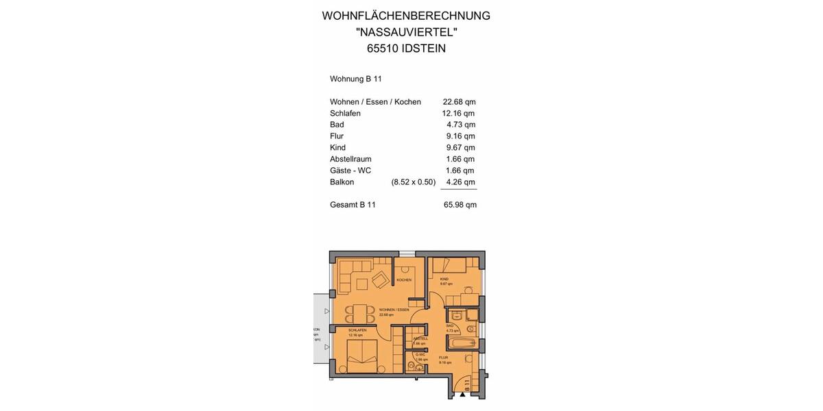 Etagenwohnung Idstein - 3 Zimmer, 66 m&sup2;, 259.000&euro; | Angebot:26256488