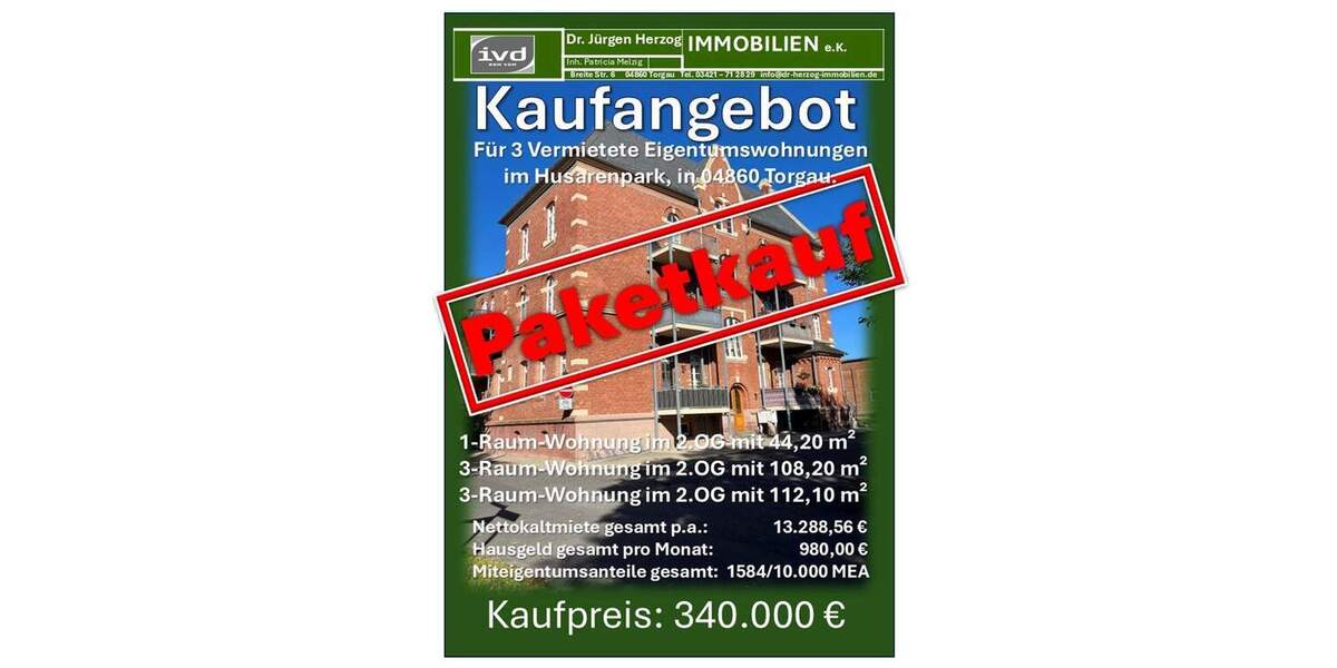 Paketkauf von 3-Vermieteten-Eigentumswohnungen im Husarenpark, in 04860 Torgau 7 zimmer