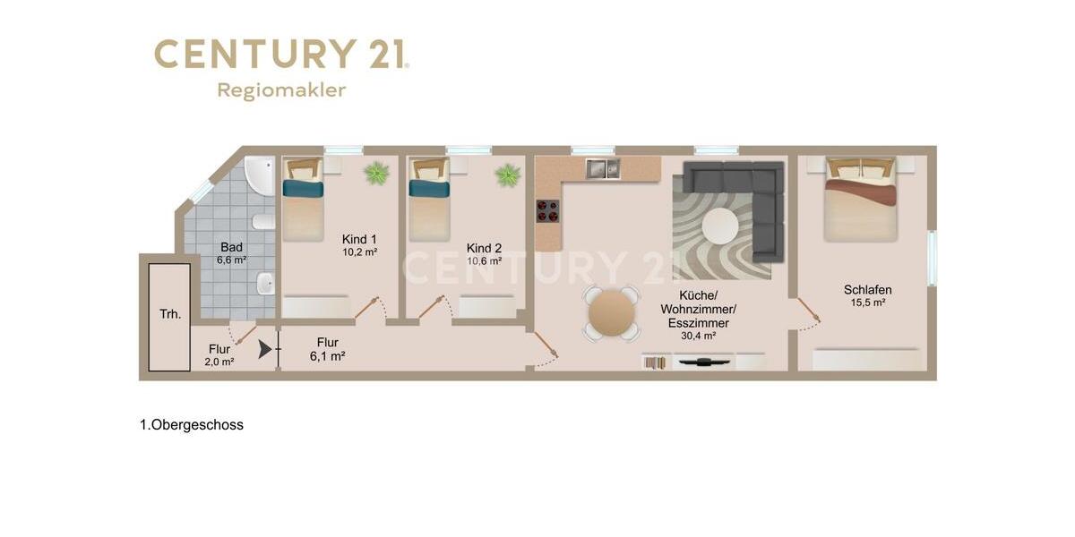 Maisonettenwohnung Köthen (Anhalt) - 5 Zimmer, 114 m&sup2;, 800&euro; | Angebot:25918002