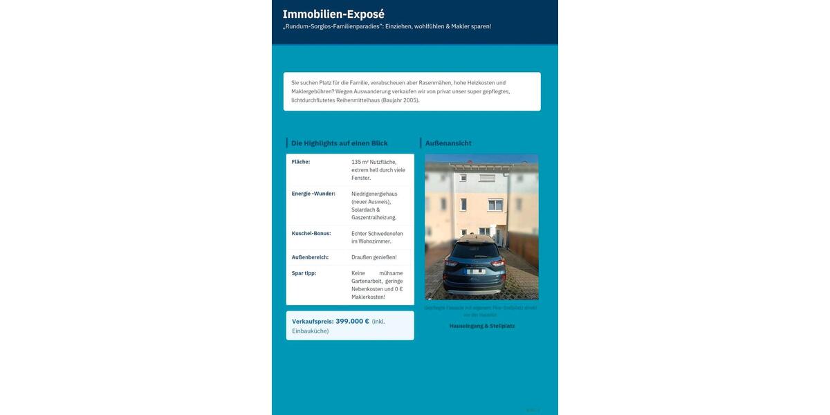 Reihenhaus Süßen - 5 Zimmer, 135 m&sup2;, 399.000&euro; | Angebot:26876431