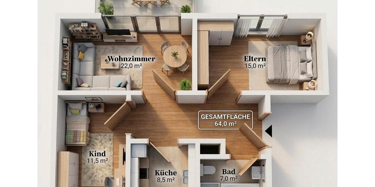 Etagenwohnung Neuwied - 3 Zimmer, 63 m&sup2;, 119.999&euro; | Angebot:26142894