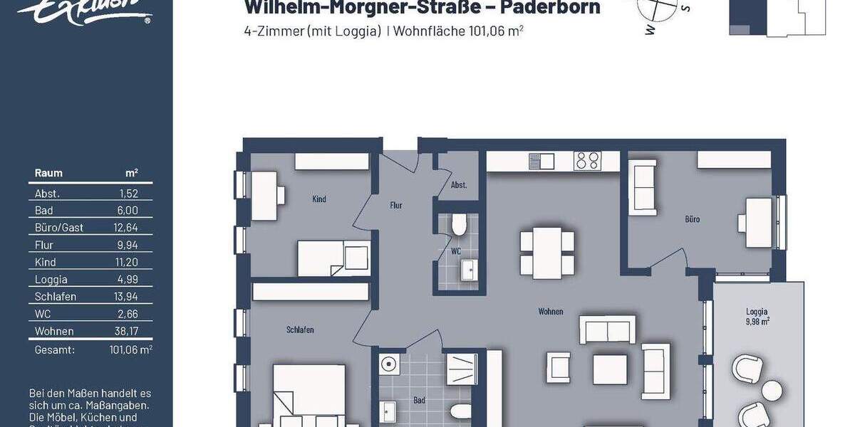 Etagenwohnung Paderborn Kernstadt - 4 Zimmer, 101 m&sup2;, 459.000&euro; | Angebot:25690486