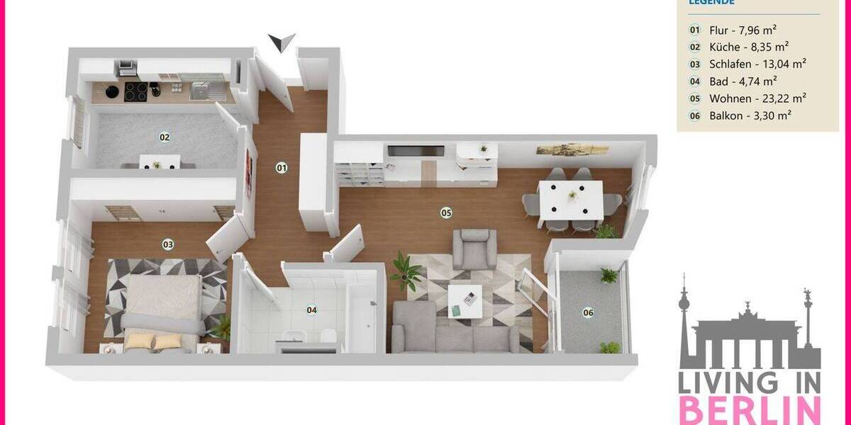 Etagenwohnung Schönefeld - 2 Zimmer, 59 m&sup2;, 199.000&euro; | Angebot:26836057