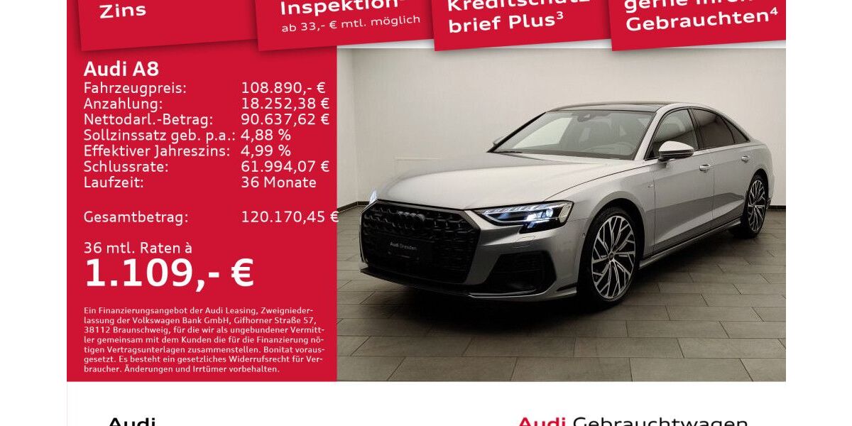 Audi A8 2.960 km 105.490 € Dresden 01067
