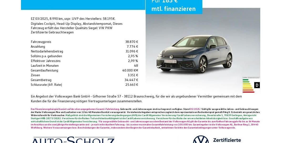 VW Golf 8.990 km 38.870 &euro; Bayreuth 95448