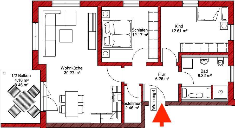 Etagenwohnung Landshut Wolfgang - 3 Zimmer, 76 m&sup2;, 910&euro; | Angebot:26882092
