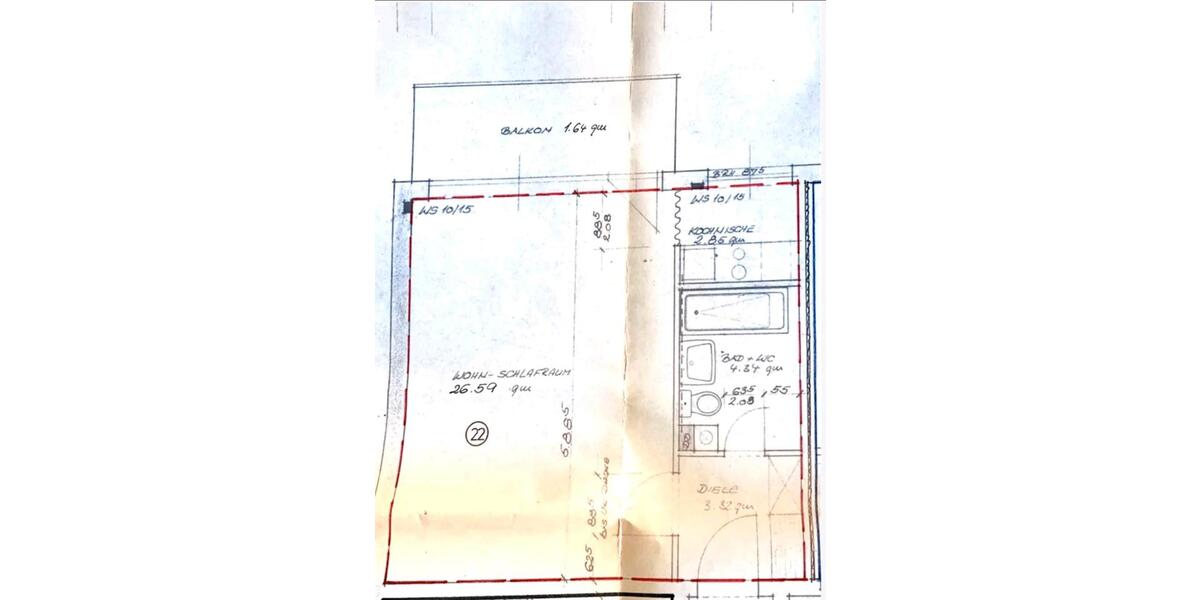 Etagenwohnung Wiesbaden Biebrich - 1 Zimmer, 38 m&sup2;, 150.000&euro; | Angebot:24492278