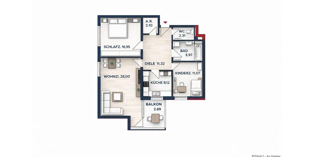 Etagenwohnung Stein - 3 Zimmer, 86 m&sup2;, 1.100&euro; | Angebot:26320116