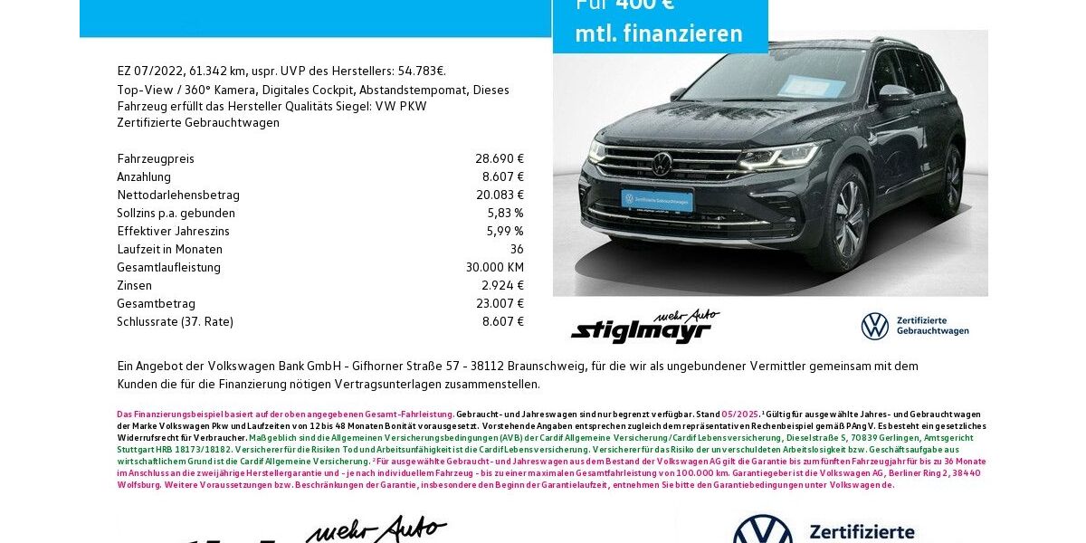 VW Tiguan 61.342 km 27.840 &euro; Pfaffenhofen/Ilm 85276