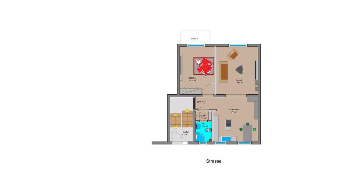 Etagenwohnung Essen Stadtbezirk IV - 3 Zimmer, 60 m&sup2;, 125.000&euro; | Angebot:26846719