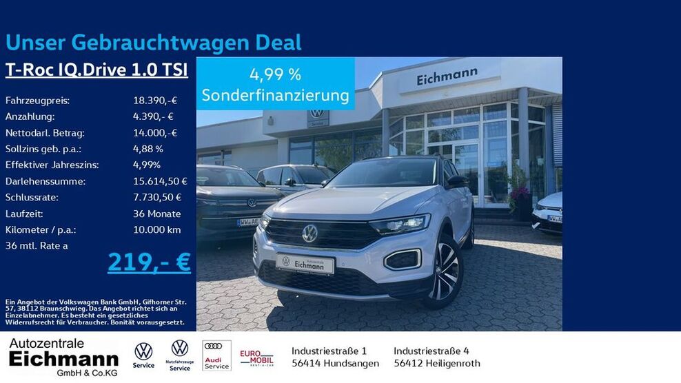 VW T-Roc 45.200 km 17.990 € Heiligenroth 56412