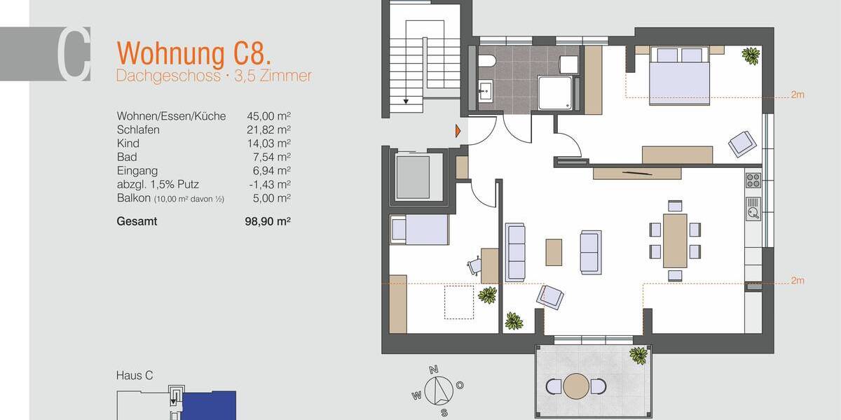 Etagenwohnung Konstanz Wollmatingen - 3 Zimmer, 98 m&sup2;, 1.750&euro; | Angebot:25400798