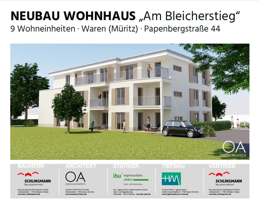 Eigentumswohnungen in den Wohngärten Bleicherstieg Waren (Müritz) - Wohnung 1 - Erdgeschoss 4 zimmer