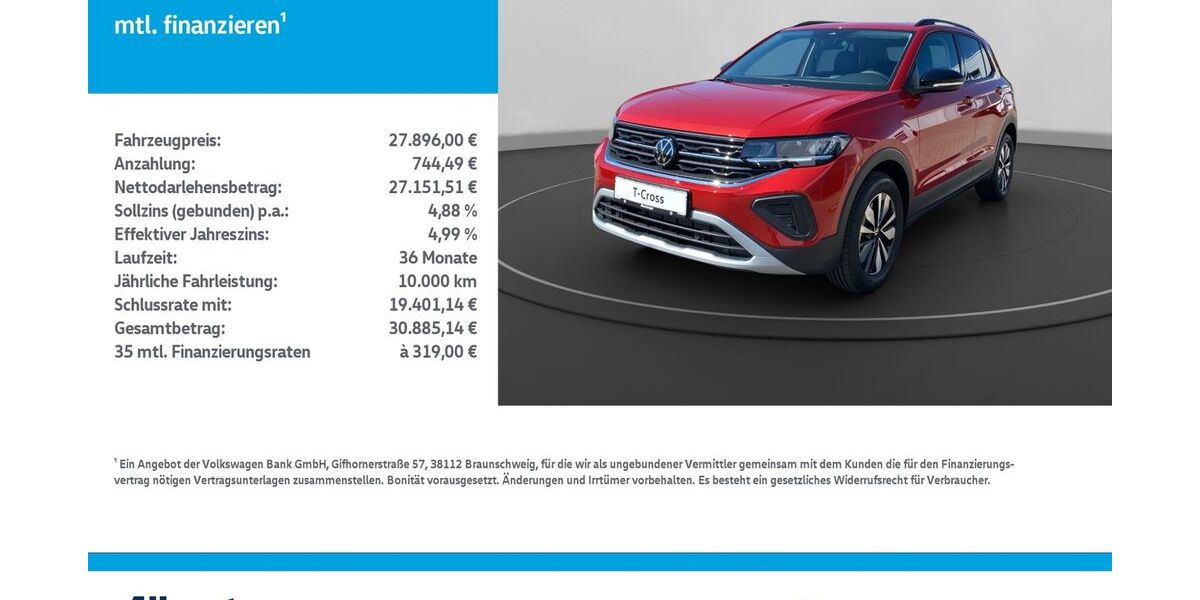 VW T-Cross 7.238 km 27.896 &euro; Leinefelde-Worbis/DE 37327