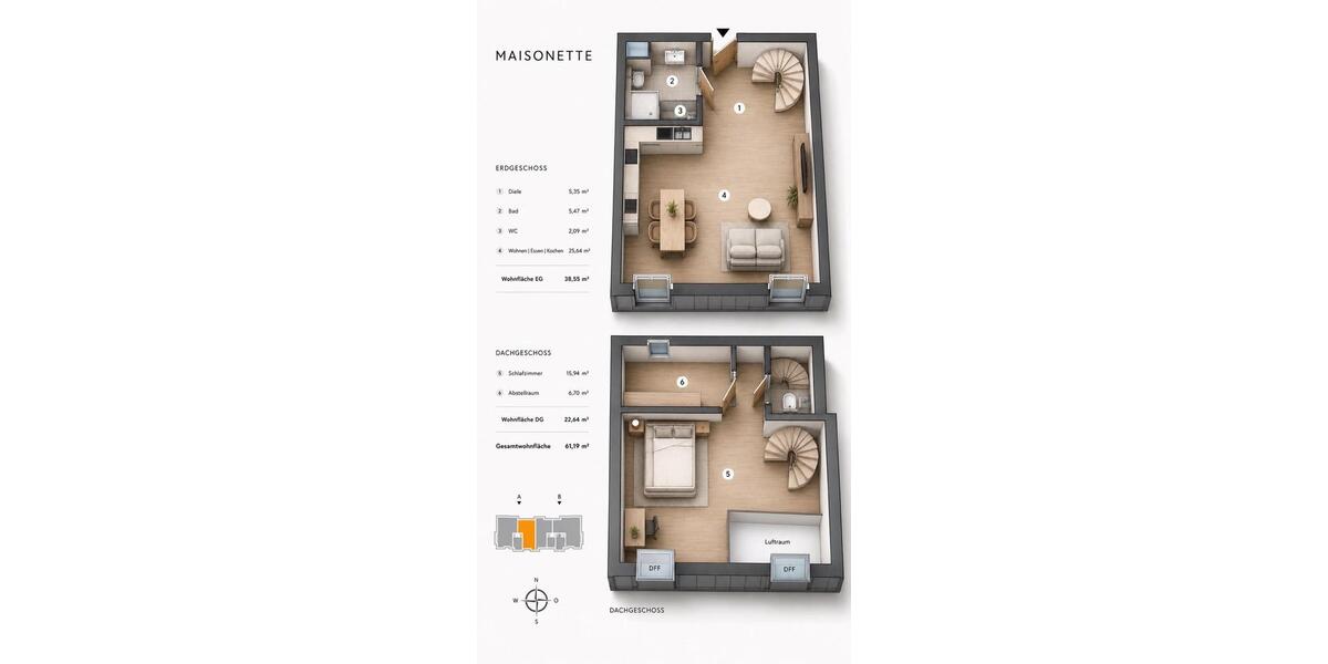 Maisonettenwohnung Augsburg Bergheim - 3 Zimmer, 62 m&sup2;, 364.000&euro; | Angebot:27166698