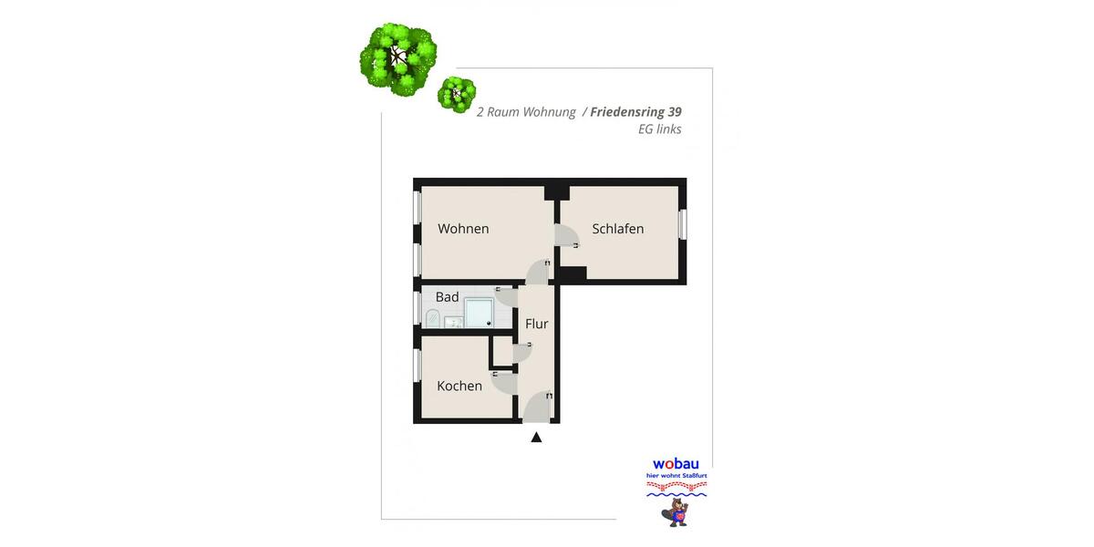 Etagenwohnung Staßfurt - 2 Zimmer, 52 m&sup2;, 312&euro; | Angebot:26493720