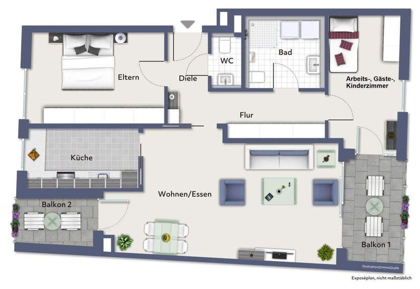 Moderne 3-Zimmer-Wohnung mit zwei Balkone und TG-Stellplatz 3 zimmer