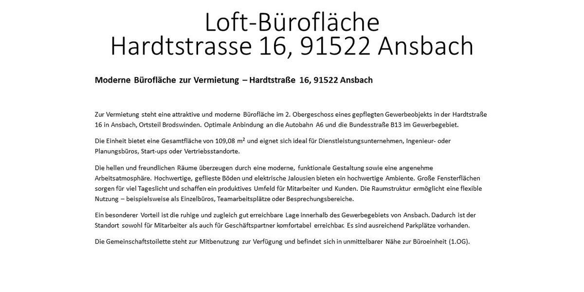 Gewerbeobjekt Ansbach - 873&euro; | Angebot:26132298