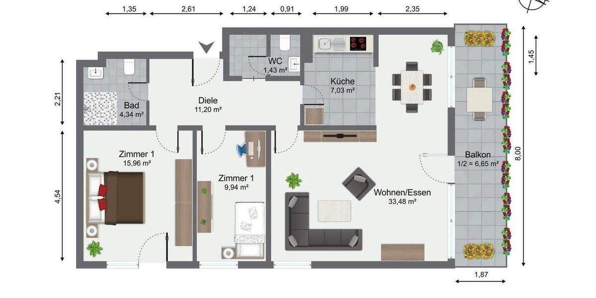 Etagenwohnung Freising Am Vogelherd - 3 Zimmer, 90 m&sup2;, 495.000&euro; | Angebot:25779310