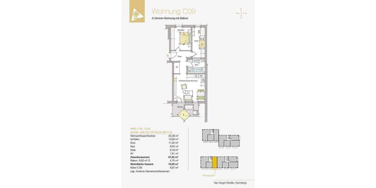 Etagenwohnung Nürnberg Herpersdorf - 3 Zimmer, 72 m&sup2;, 400.754&euro; | Angebot:25567243