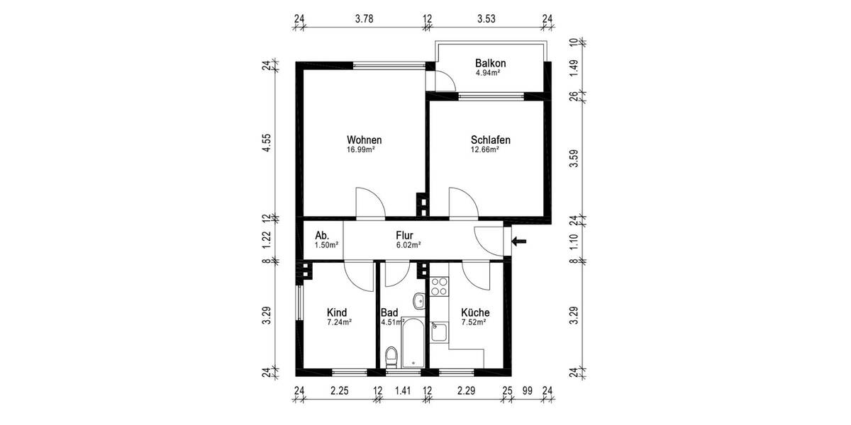 Etagenwohnung Bremen Lehe - 3 Zimmer, 58 m&sup2;, 950&euro; | Angebot:26522238