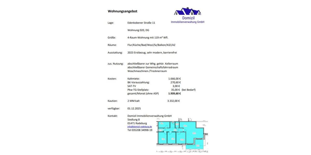 Etagenwohnung Radeburg - 4 Zimmer, 119 m&sup2;, 1.666&euro; | Angebot:24587580