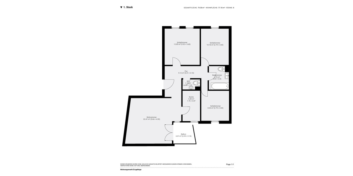 Etagenwohnung Annaberg-Buchholz Buchholz - 4 Zimmer, 74 m&sup2;, 458&euro; | Angebot:26676986