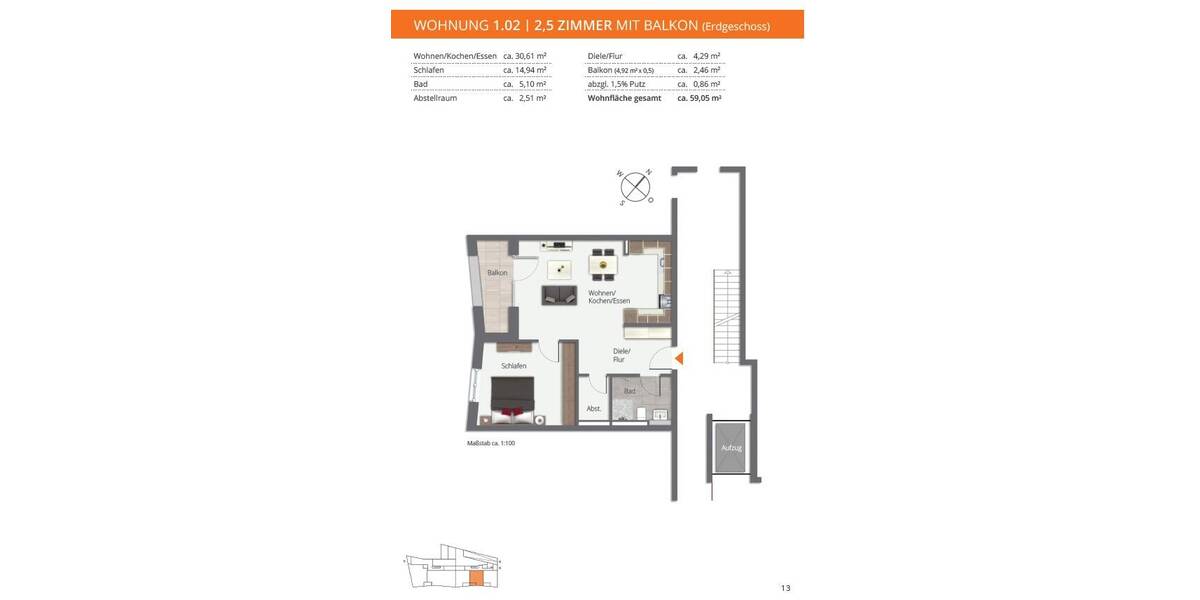 Etagenwohnung Mengen - 2 Zimmer, 59 m&sup2;, 245.000&euro; | Angebot:26685811