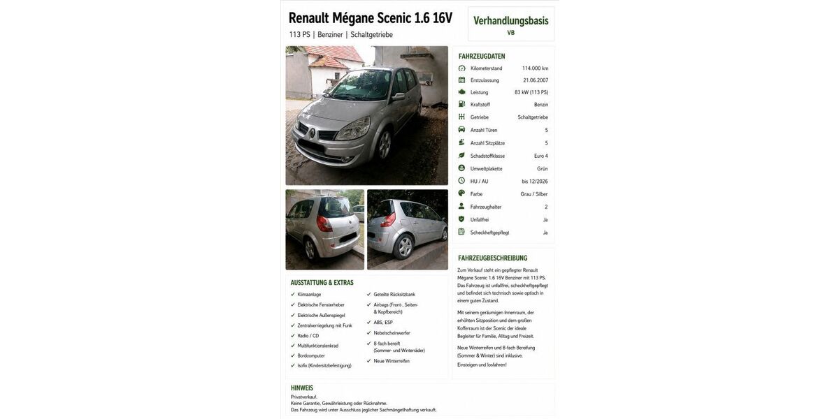 Renault Scenic 114.000 km 3.800 &euro; Bad Muskau 02953