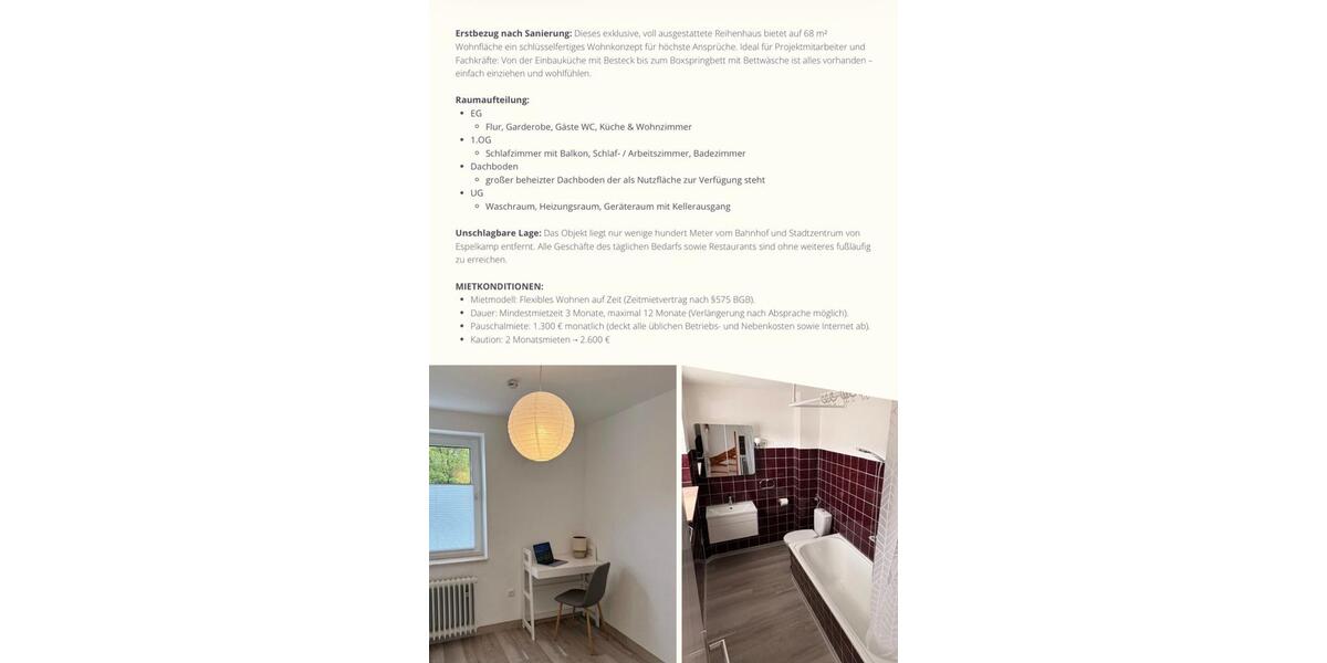 Reihenhaus Rahden - 3 Zimmer, 68 m&sup2;, 1.300&euro; | Angebot:26443108